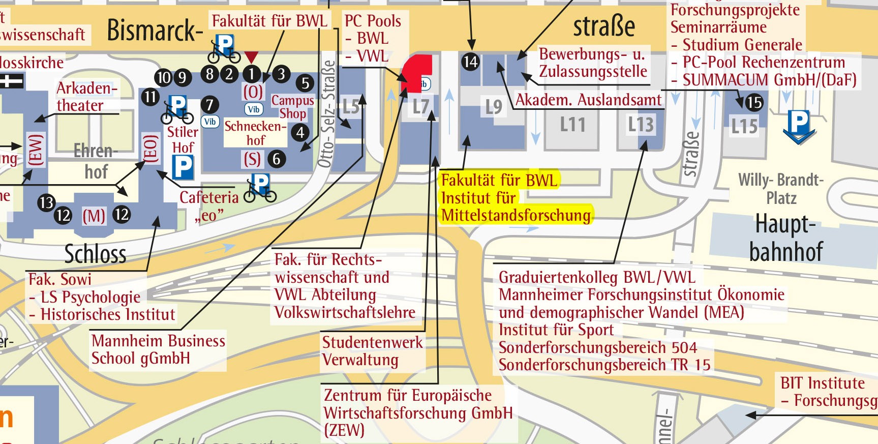 Campusplan der Universität Mannheim