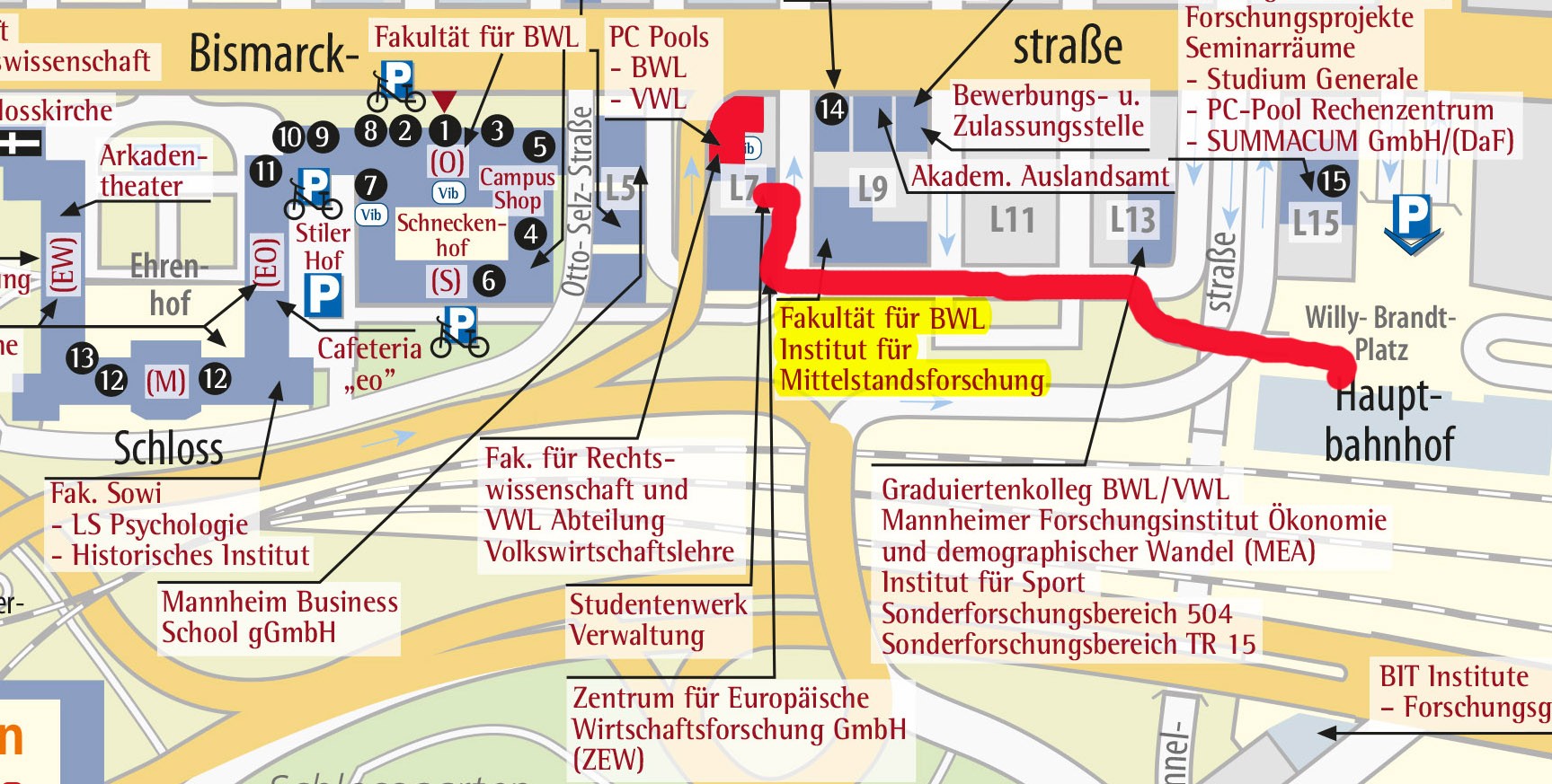 Campusplan der Universität Mannheim