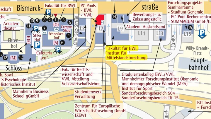 Karte rund um das VWL-Gebäude L7, 3-5 Karte rund um das VWL-Gebäude L7, 3-5