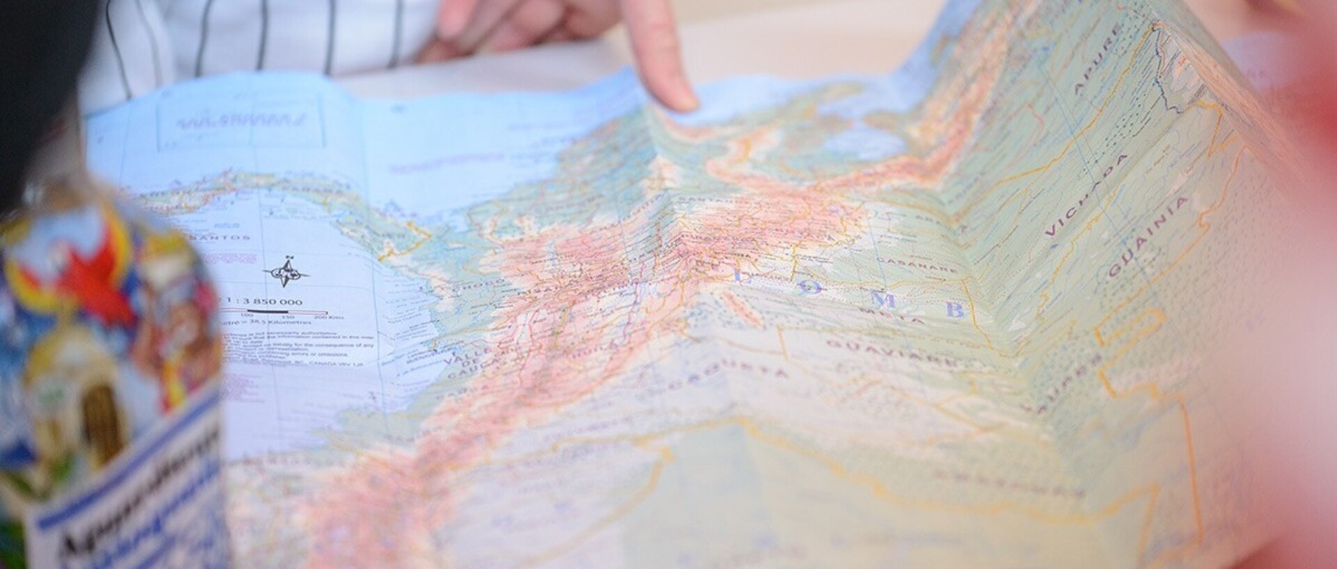 A map is spread out on a table.